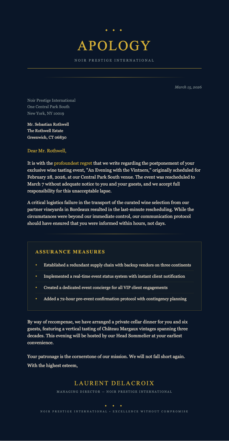 Midnight Luxury apology letter